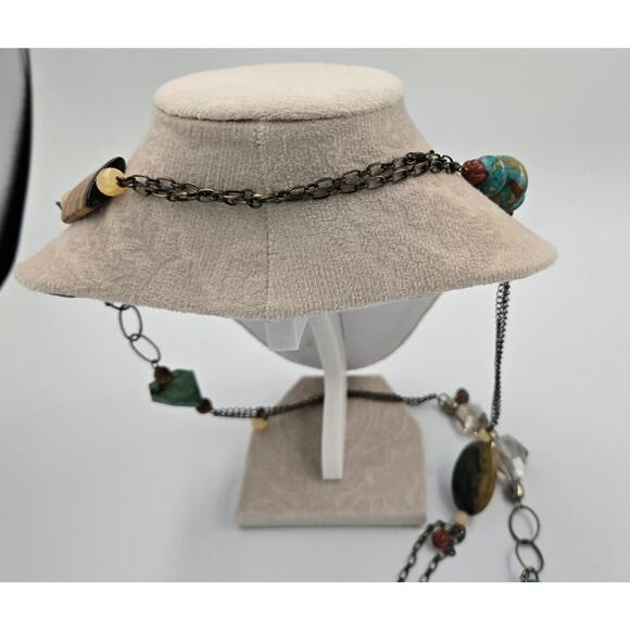 Long Boho Necklace with Various Beads Including Faux Turquoise and Faux Amber - Picture 9 of 15